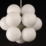 Kaiser Sputnik chandelier, molecular shape, 12 opal glasses, Germany, 1970s