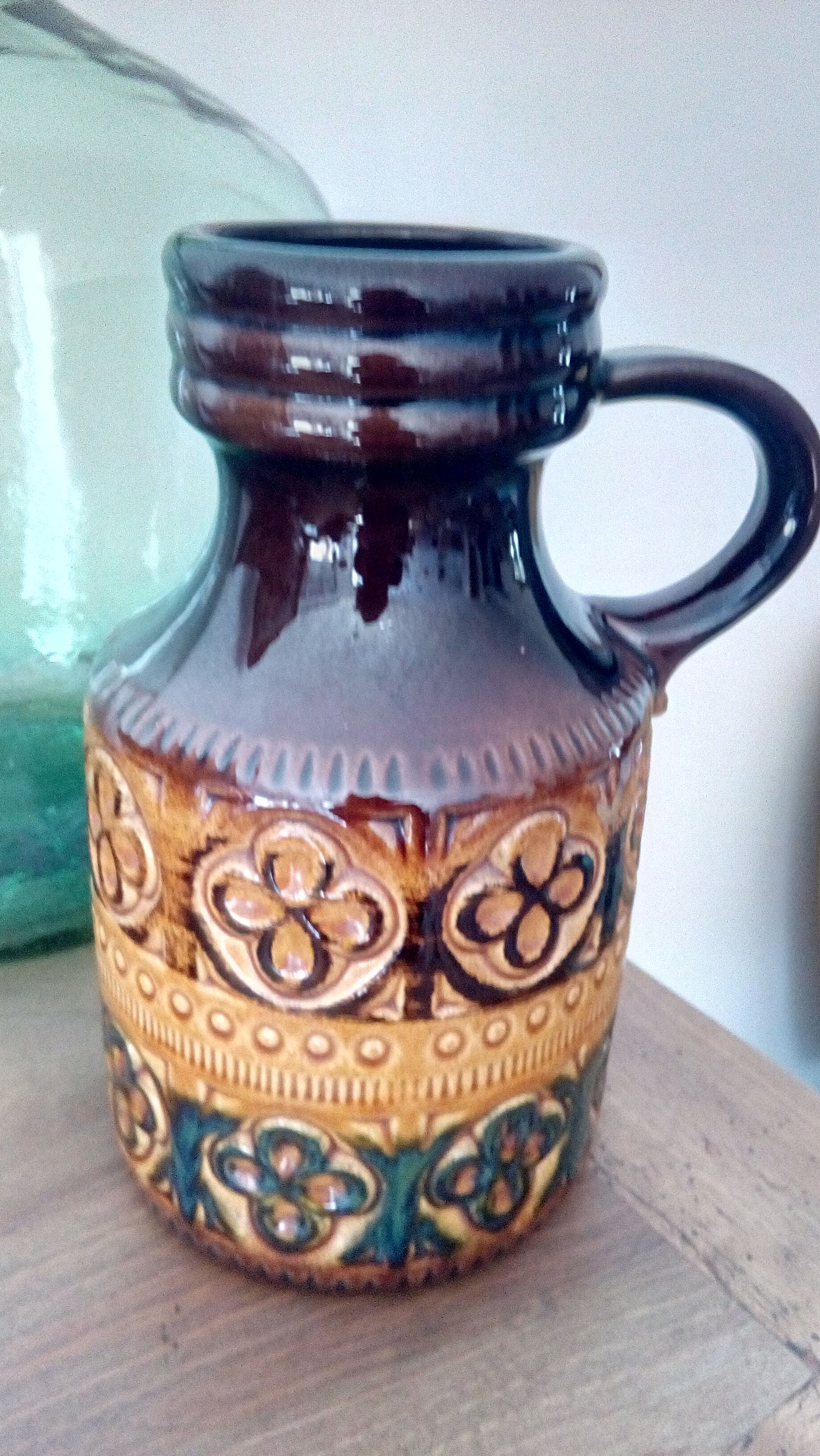 West Germany enamelled ceramic handle vase