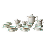 Vintage tea/coffee service in white green gold porcelain LUNEVILLE made in France