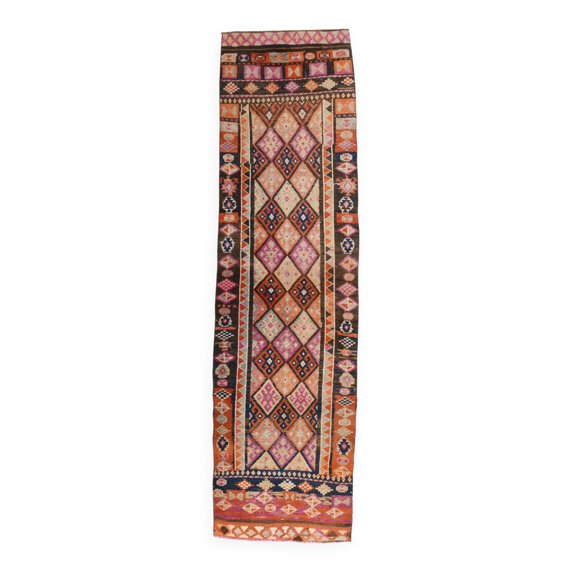 Brown & Pink Tribal Vintage Runner Rug, 83x294Cm