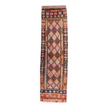 Brown & Pink Tribal Vintage Runner Rug, 83x294Cm