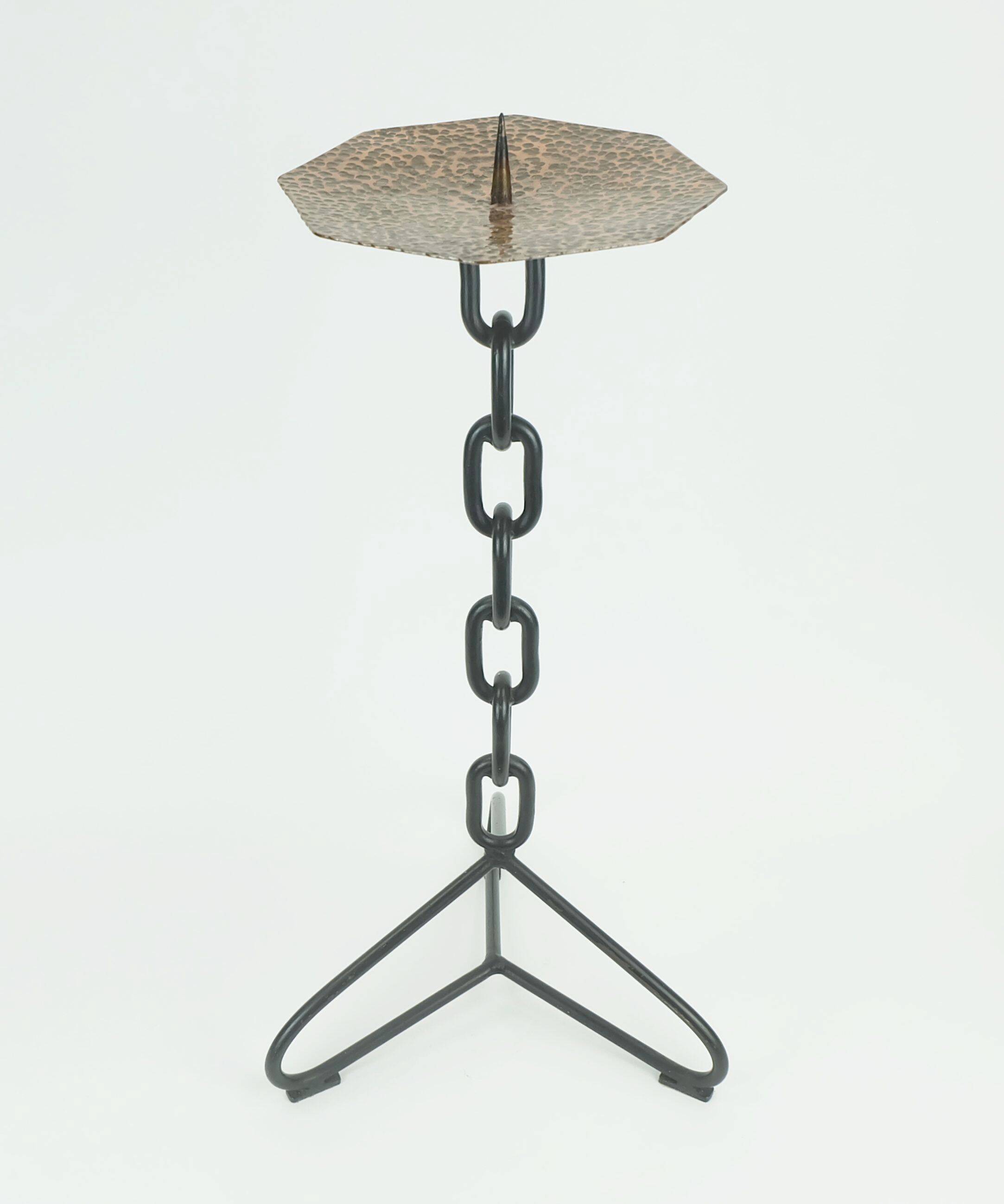 Outstanding large 21" candleholder brutalist design iron copper true vintage 1960s xxl candlestick