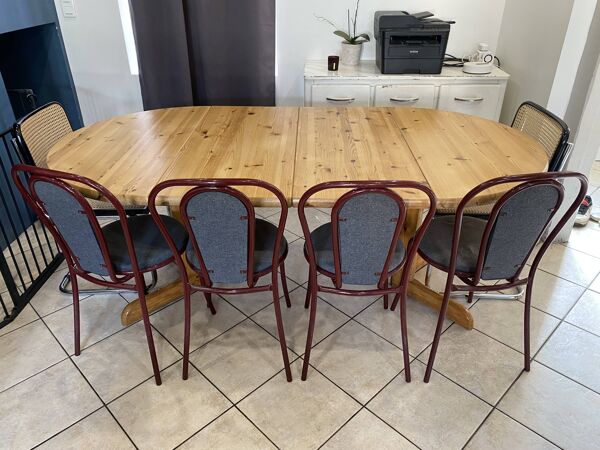 Table ronde dia 106cm extensible type Baumann pin massif vintage 1970