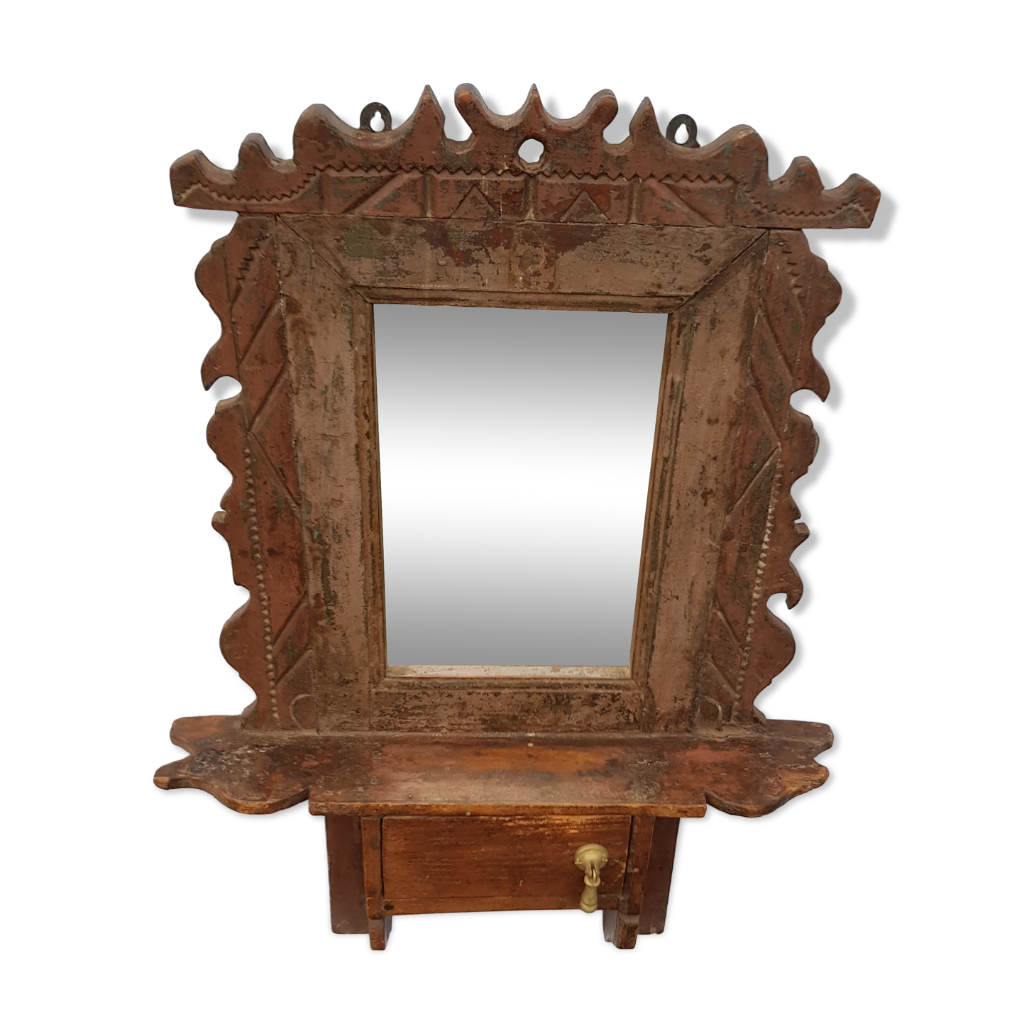 Old barber's mirror in teak