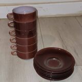 6 Duralex cups and saucers in colour - vintage