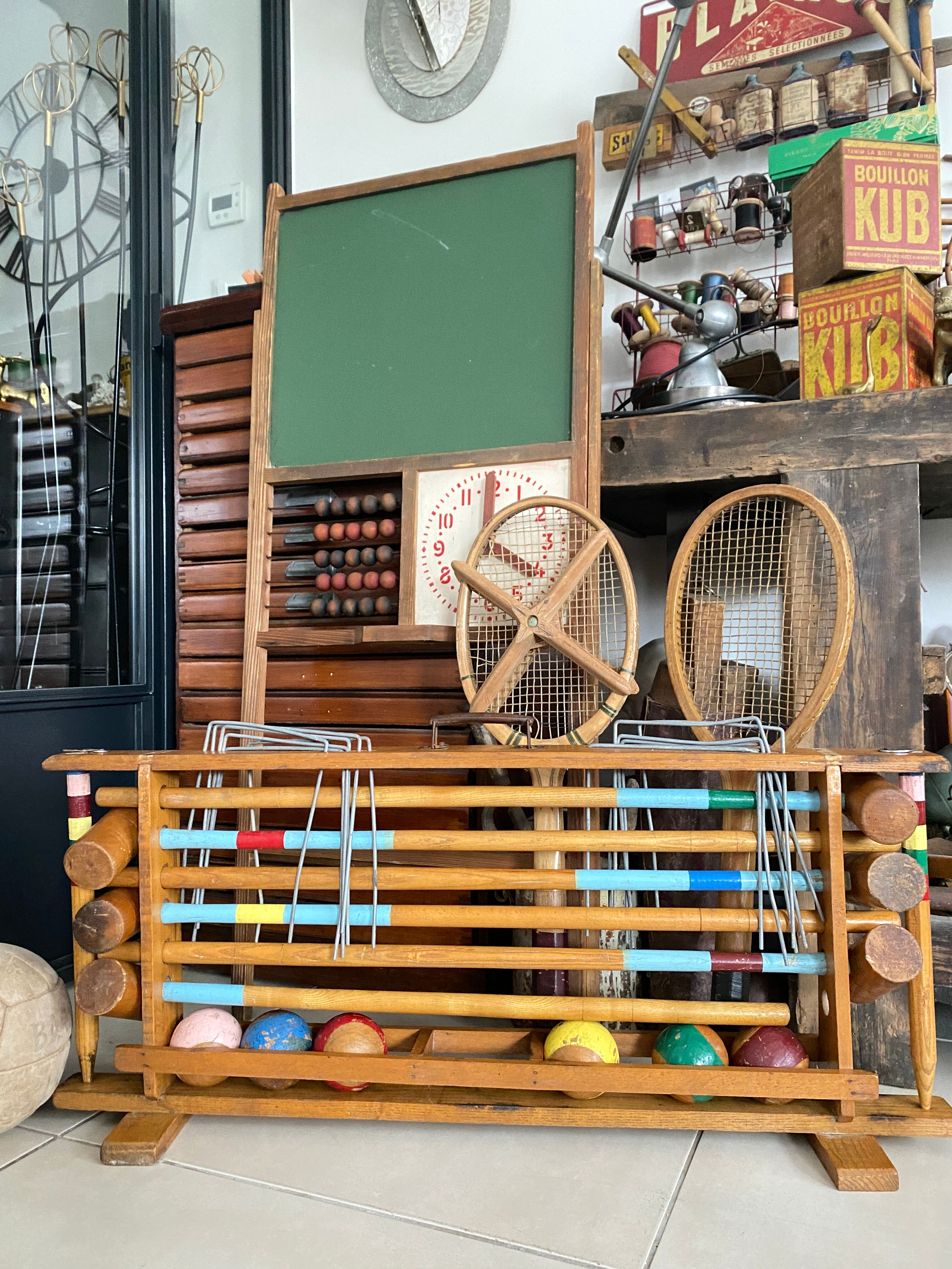 Old wooden croquet game