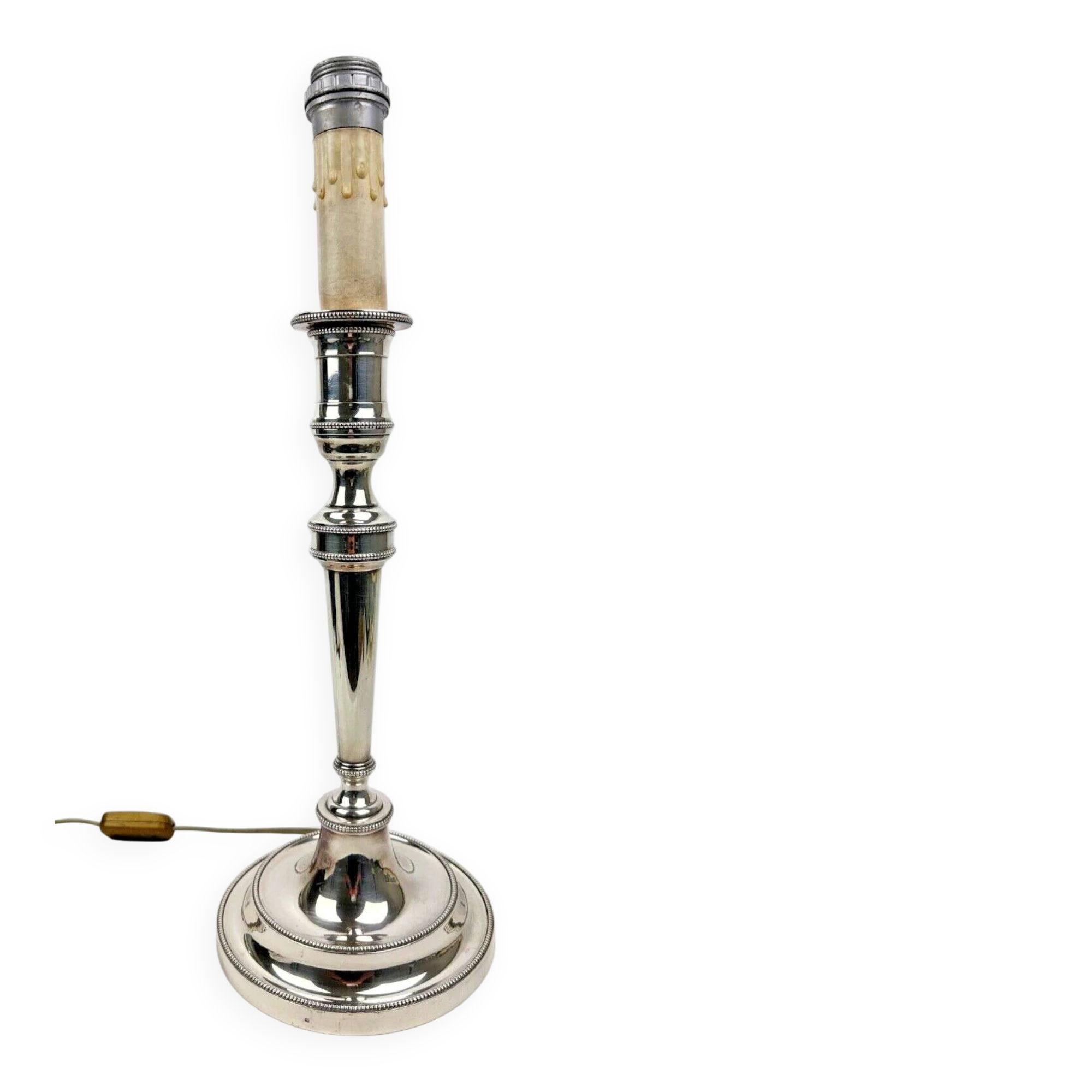 Silver-plated bronze lamp base, candlestick converted into a lamp, H. 53.5 cm