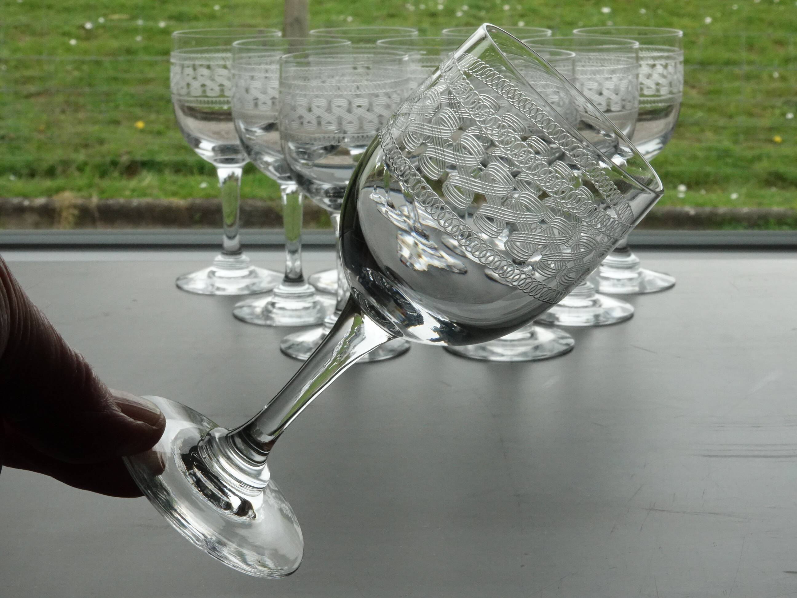 Portieux Meisenthal set of 10 crystal wine glasses