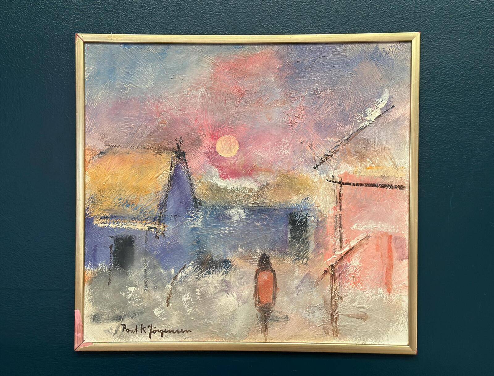 Original Swedish Oil on Panel – “Figure in Landscape” by Poul K. Jörgensen