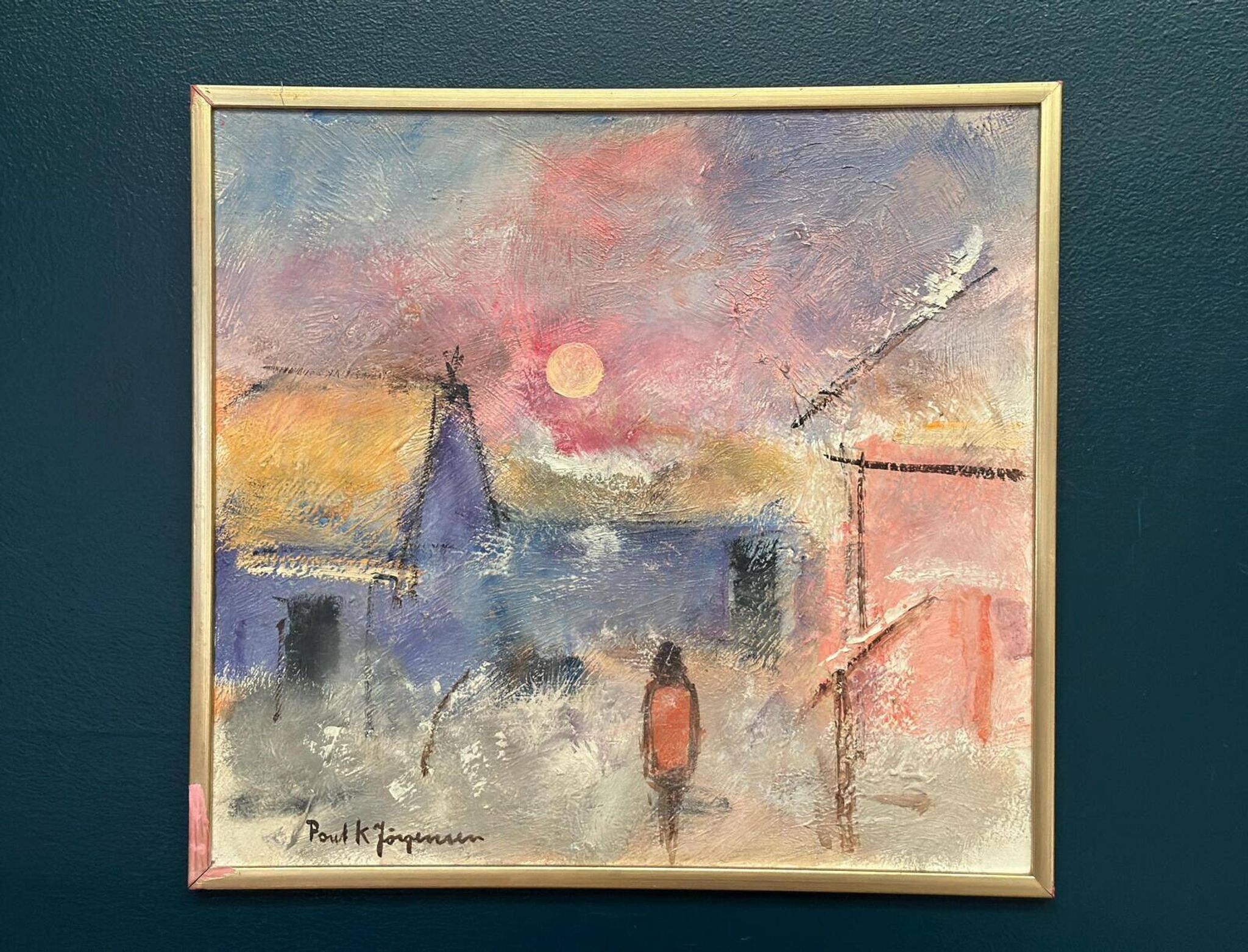 Original Swedish Oil on Panel – “Figure in Landscape” by Poul K. Jörgensen