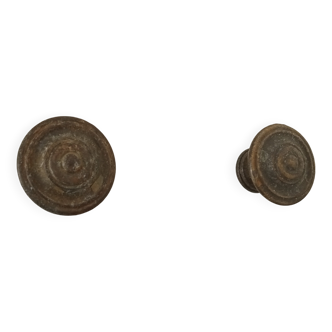 Pair of antique furniture knob handles in solid gilded brass