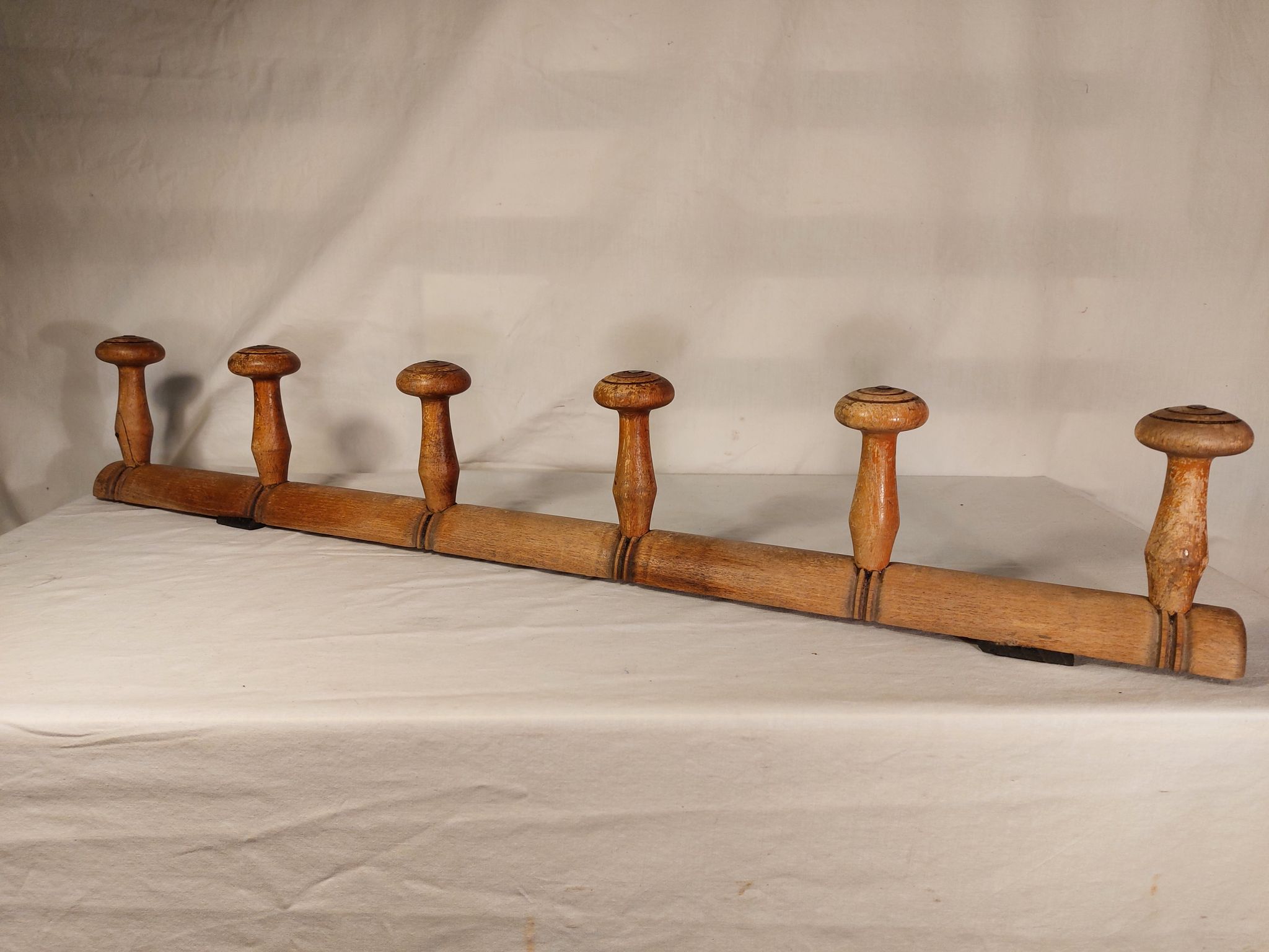 Wall coat rack 6 wooden hooks 1900s