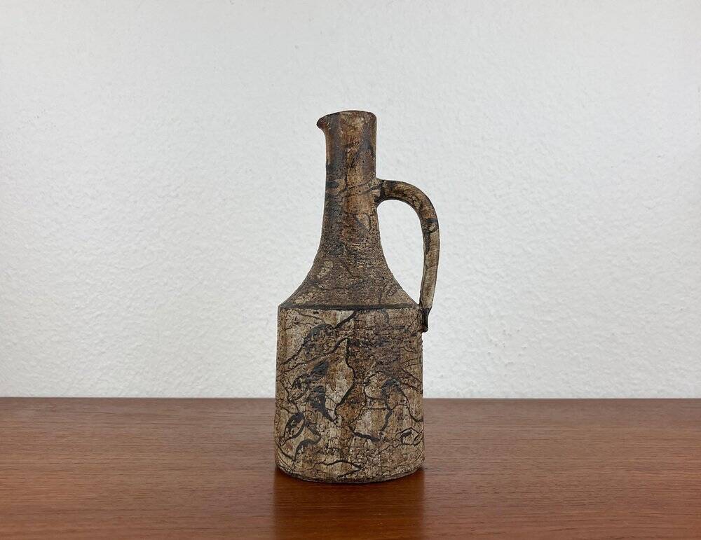 Brutalist vintage studio pottery vase carafe by Gerhard Liebenthron, 1970s.