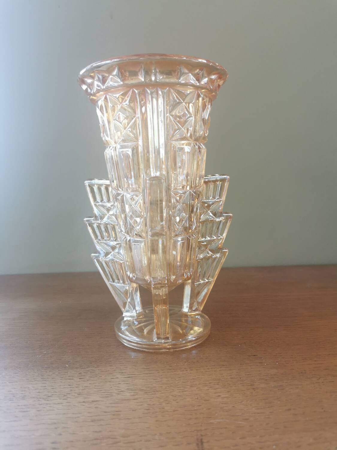 Art deco vase in orange iridescent glass