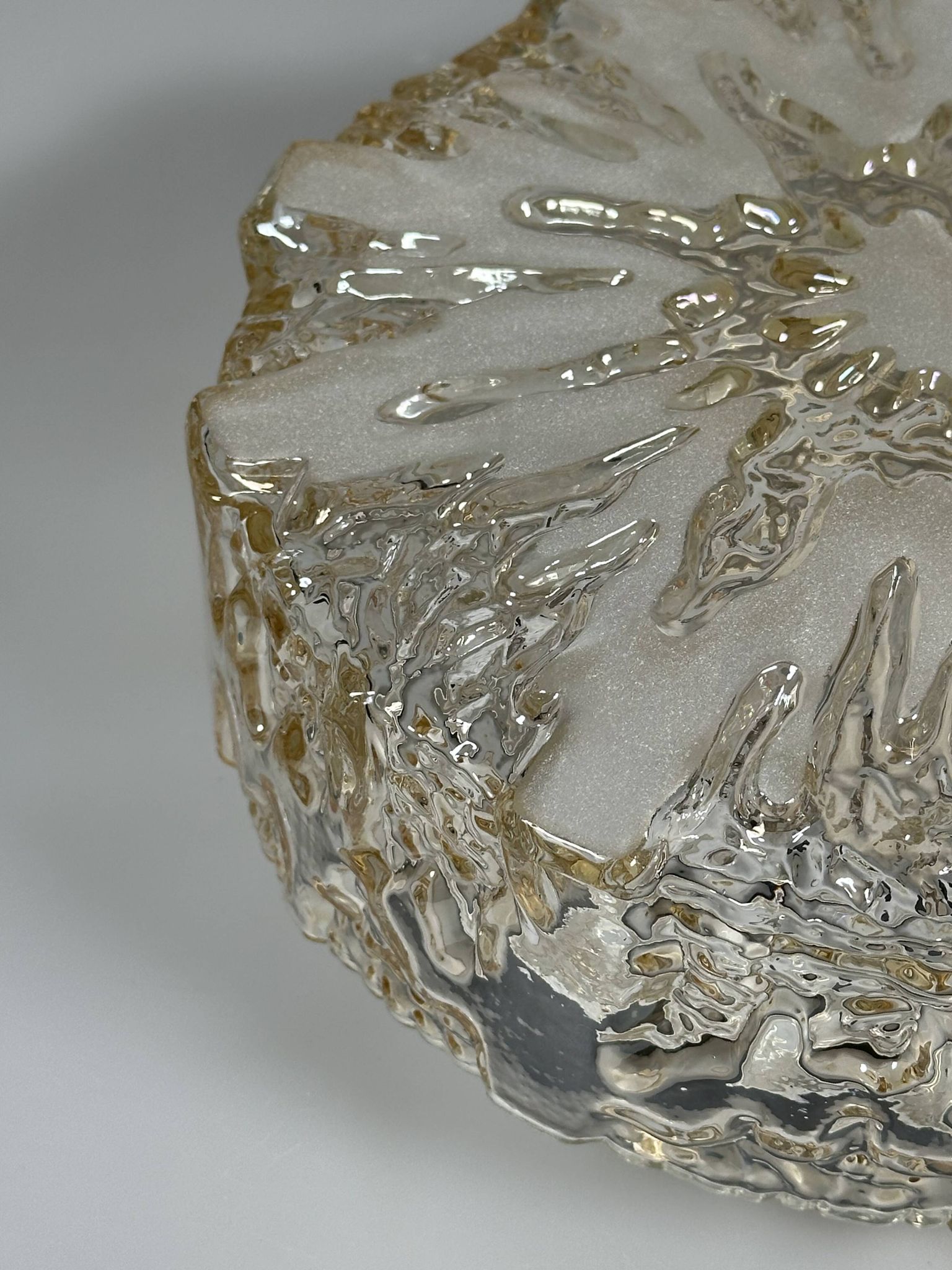 1960s 1970s Ceiling Lamp  Flush Mount in Glass & Metal Space Age Design
