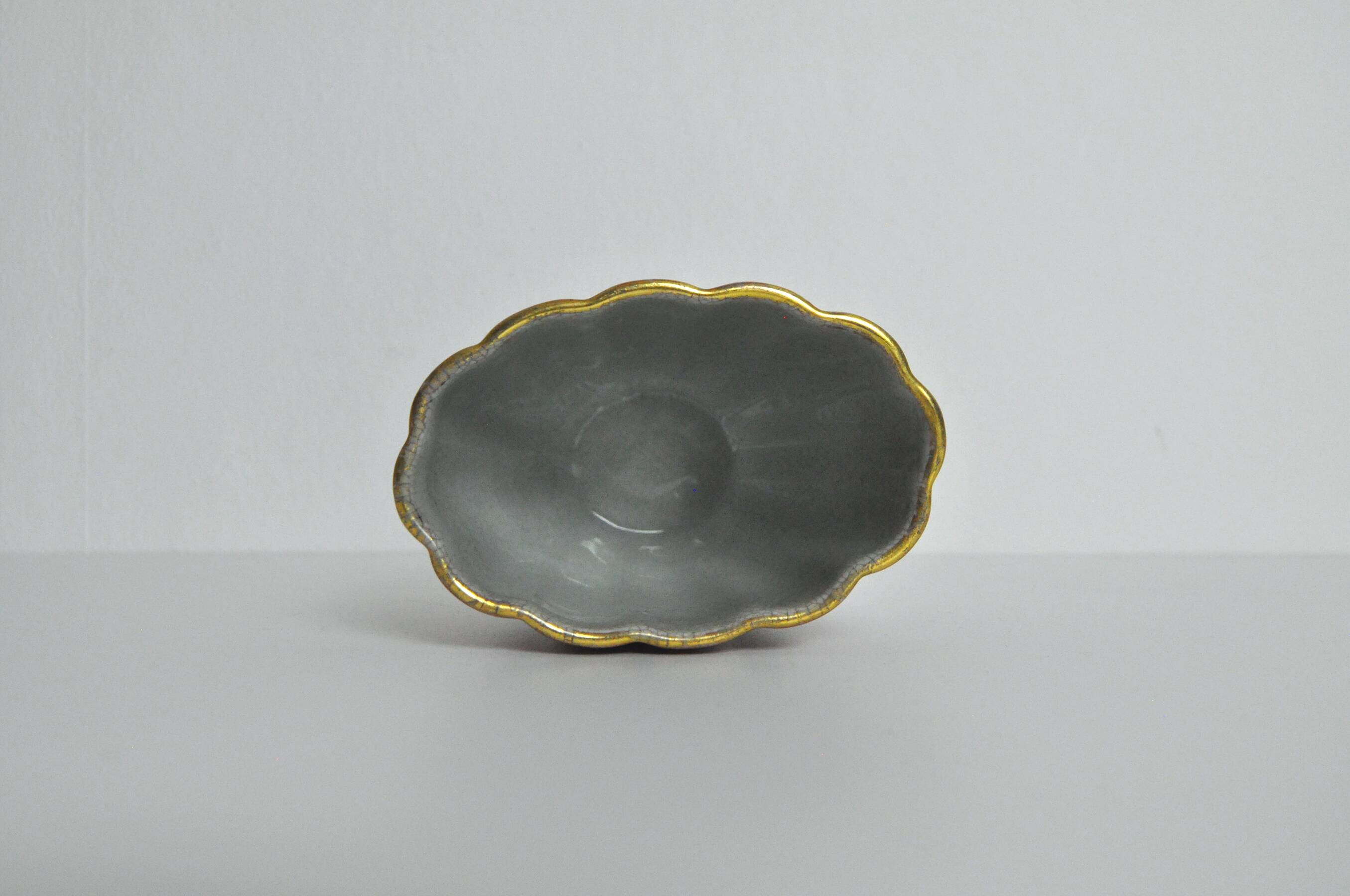 Crackle glaze porcelain vase, gold and orange-brown on grey, Denmark 1930s