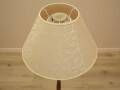 Danish floor lamp with wood and metal base, botanical fabric shade, 1960s
