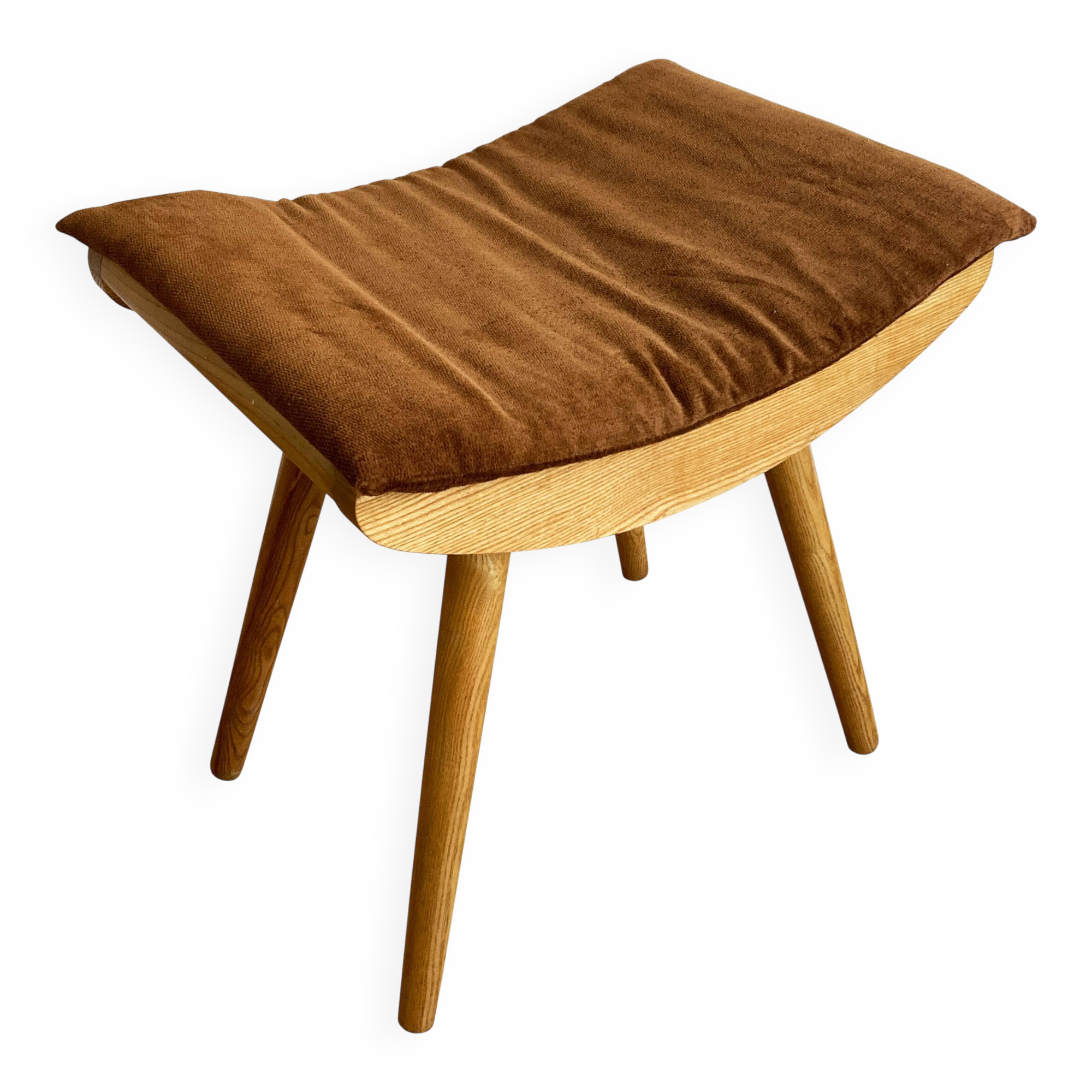 1970's Mid-Century Modern Beechwood Stool with New Upholstery