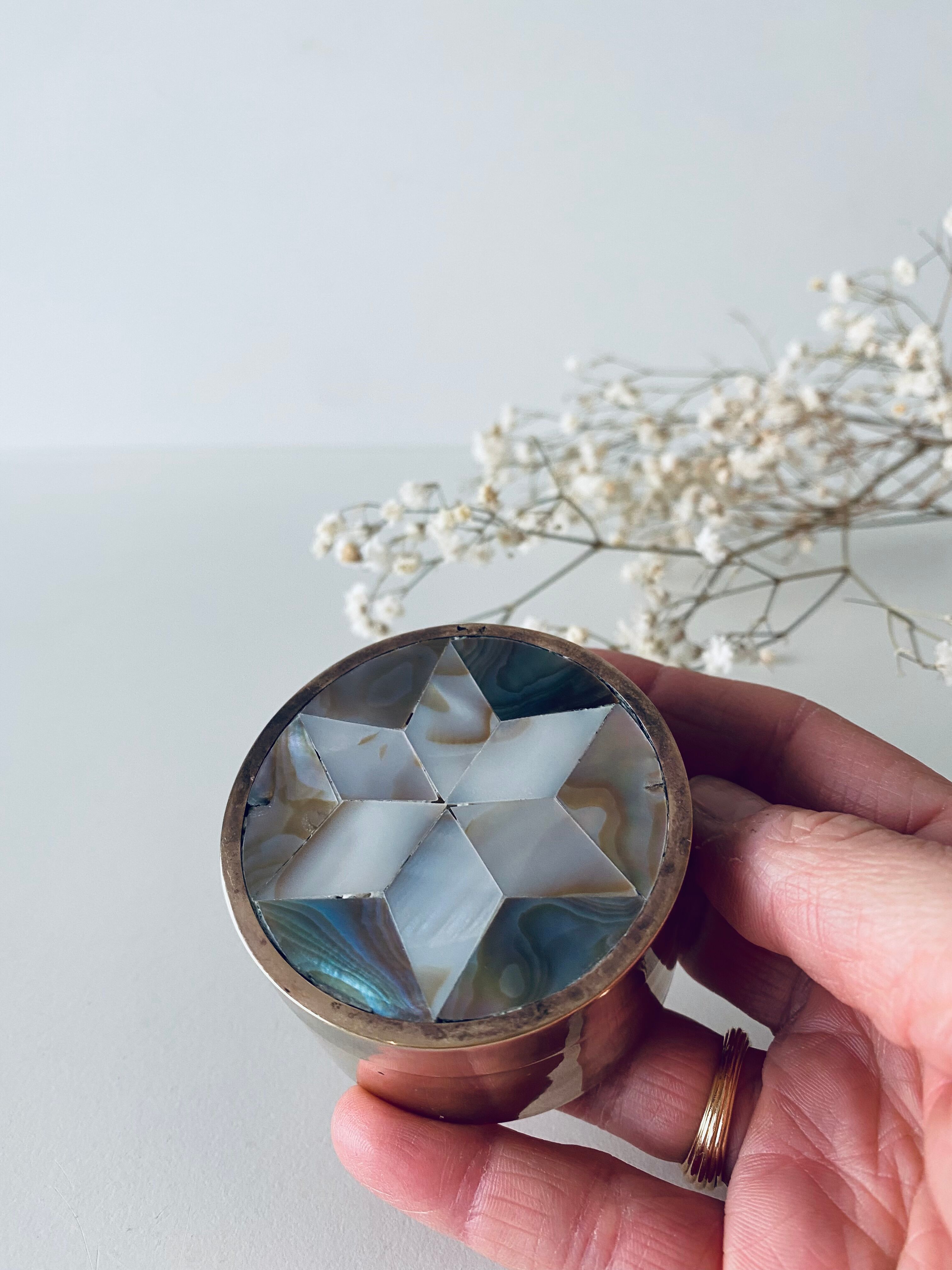 Vintage mother-of-pearl and brass box