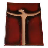 Vintage red and gold enamel wall cross on copper, Atelier Chehab