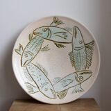 Plat en céramique émaillé motif poissons