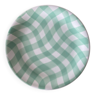 Assiette de service plate Salins 60s vintage motif croisette vert turqoise