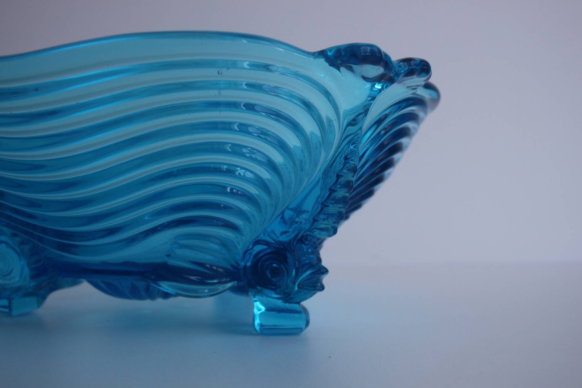 Rare Art Deco Glass Josef Inwald With Fish Feet Bowl-Gorgeous Rich Blue