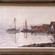 Peinture à l’huile vintage de paysage marin suédois moderne du milieu du siècle « Coastal Sunset », encadrée