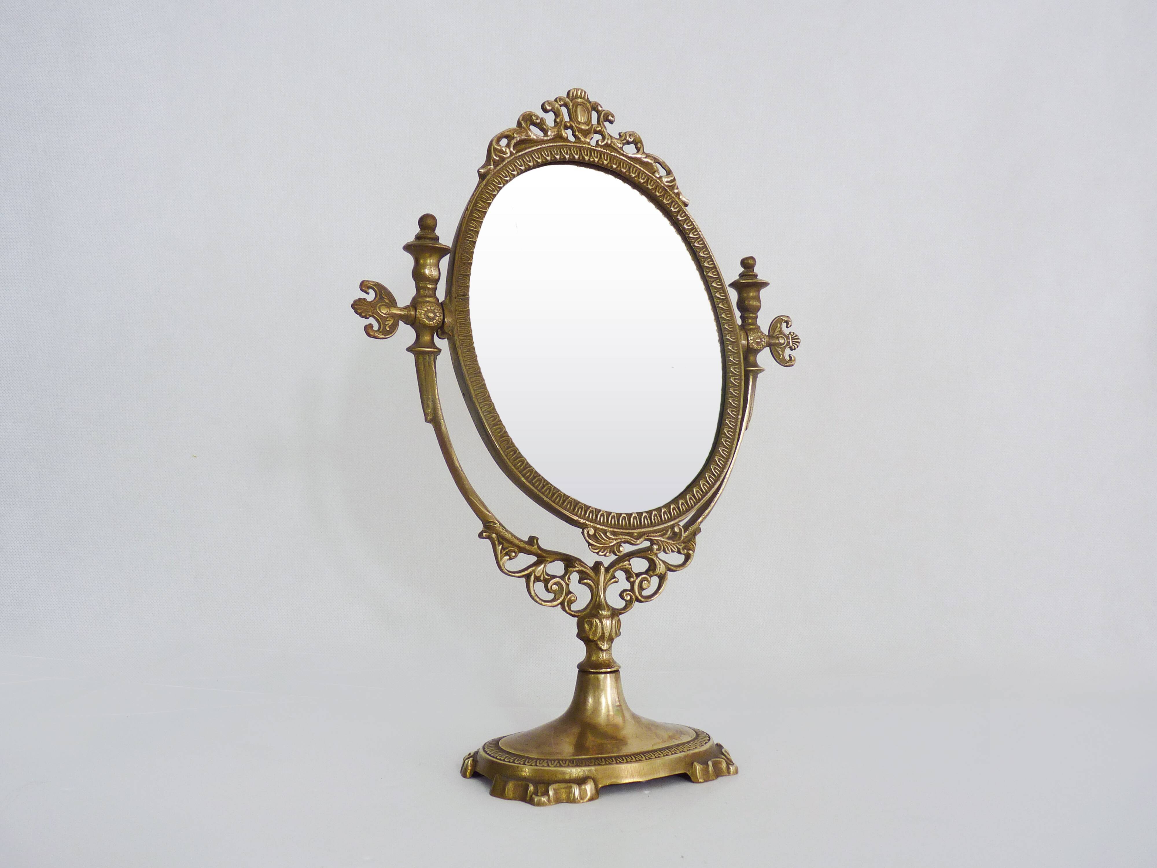 Antique psychedelic table mirror in brass, Louis XV style - 39x29cm