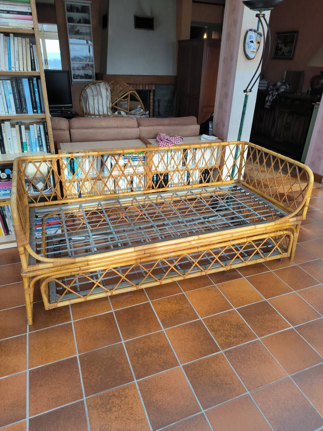 Rattan trundle bed 1960