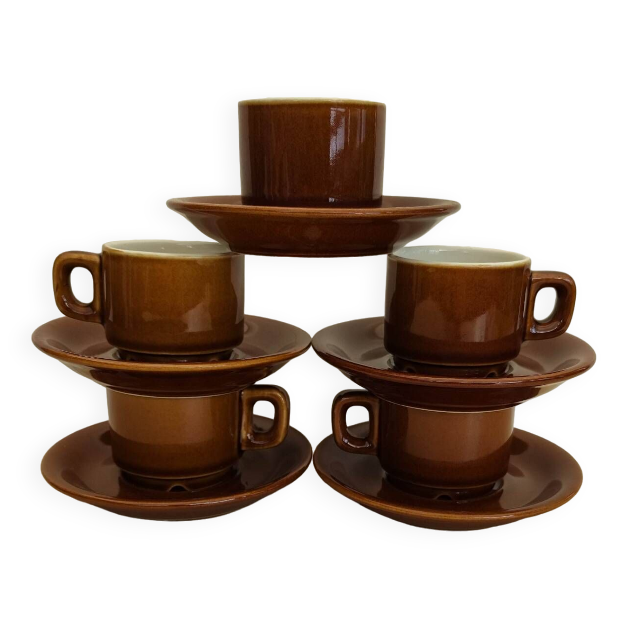 5 tasses bistrot et leurs soucoupes