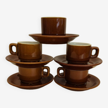 5 tasses bistrot et leurs soucoupes