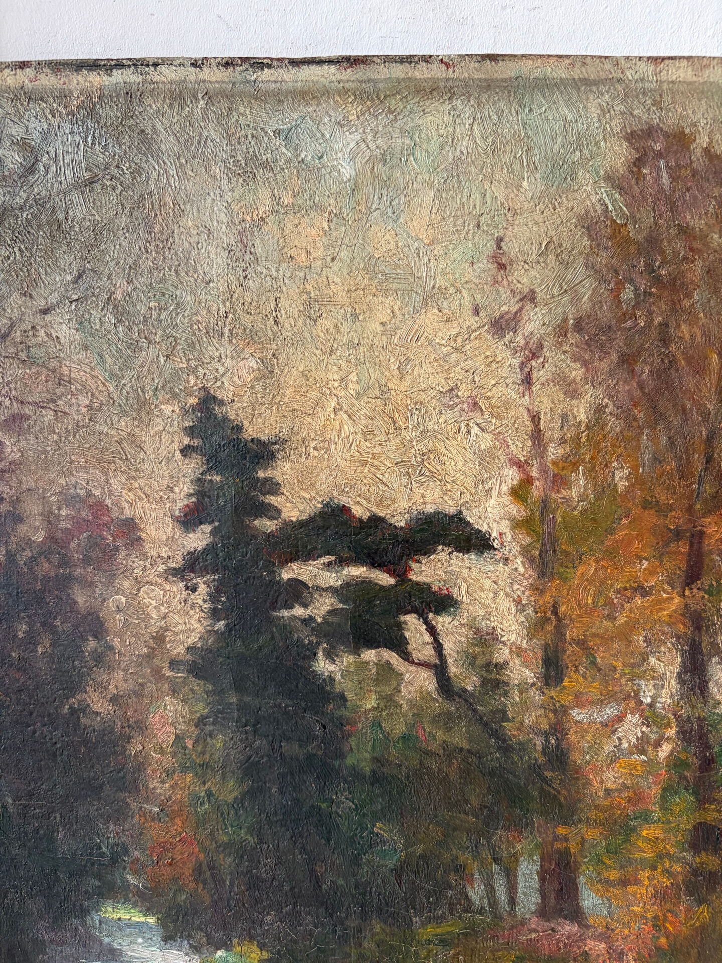 Huile sur toile  "Rivière dans les bois"