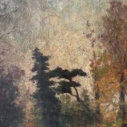 Huile sur toile  "Rivière dans les bois"