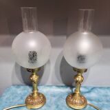 Paire de lampes en laiton et en bronze