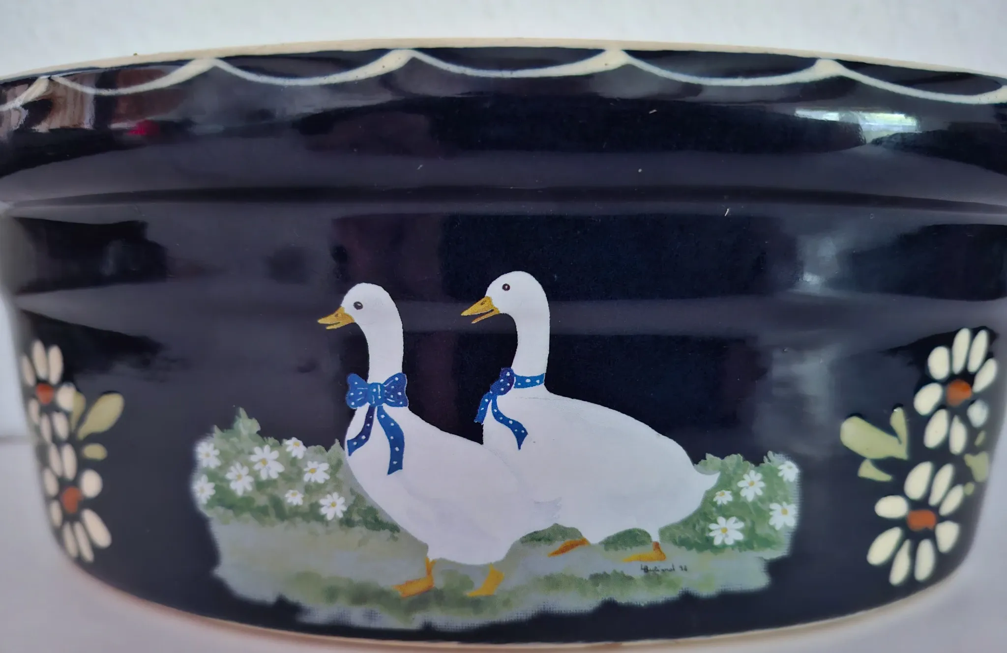 Blue terrine in handcrafted pottery from Alsace, hand-painted.
