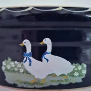 Blue terrine in handcrafted pottery from Alsace, hand-painted.