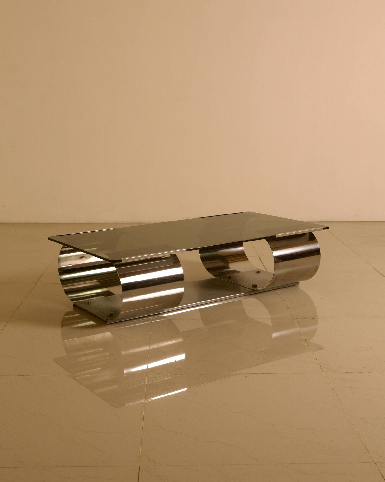 Glass and metal coffee table by Francois Monnet for Kappa Italia 70's