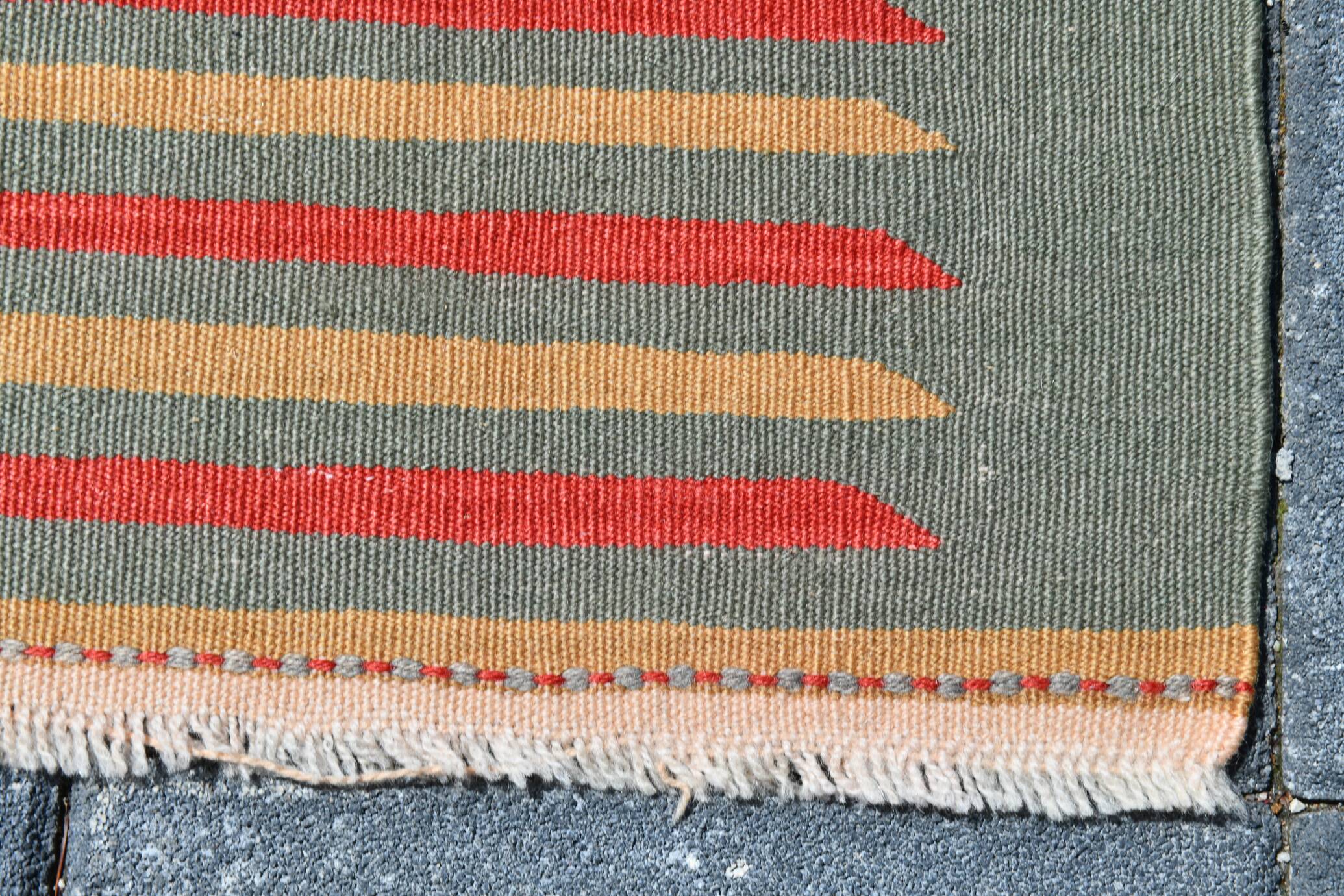 2x6 Kilim Salmon & Red Modern Decorative Wool Kilim Rug, 73x188 Cm
