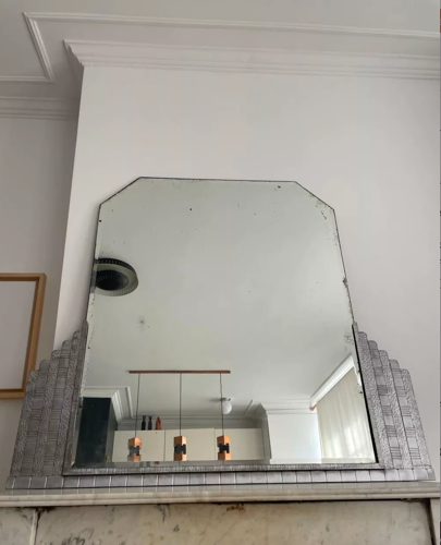 Vintage solid hammered pewter mirror, art deco France