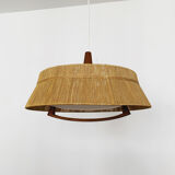 Raffia bast and teak pendant lamp by Temde