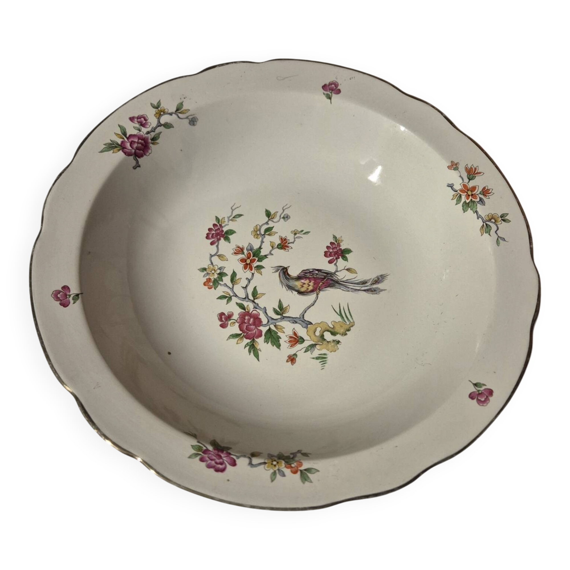 Digoin sarreguemines condé plat creux 28cm décor oiseau fleurs vintage