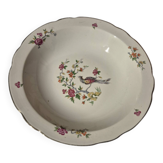 Digoin Sarreguemines Condé shallow dish 28cm with bird and flower vintage decoration.