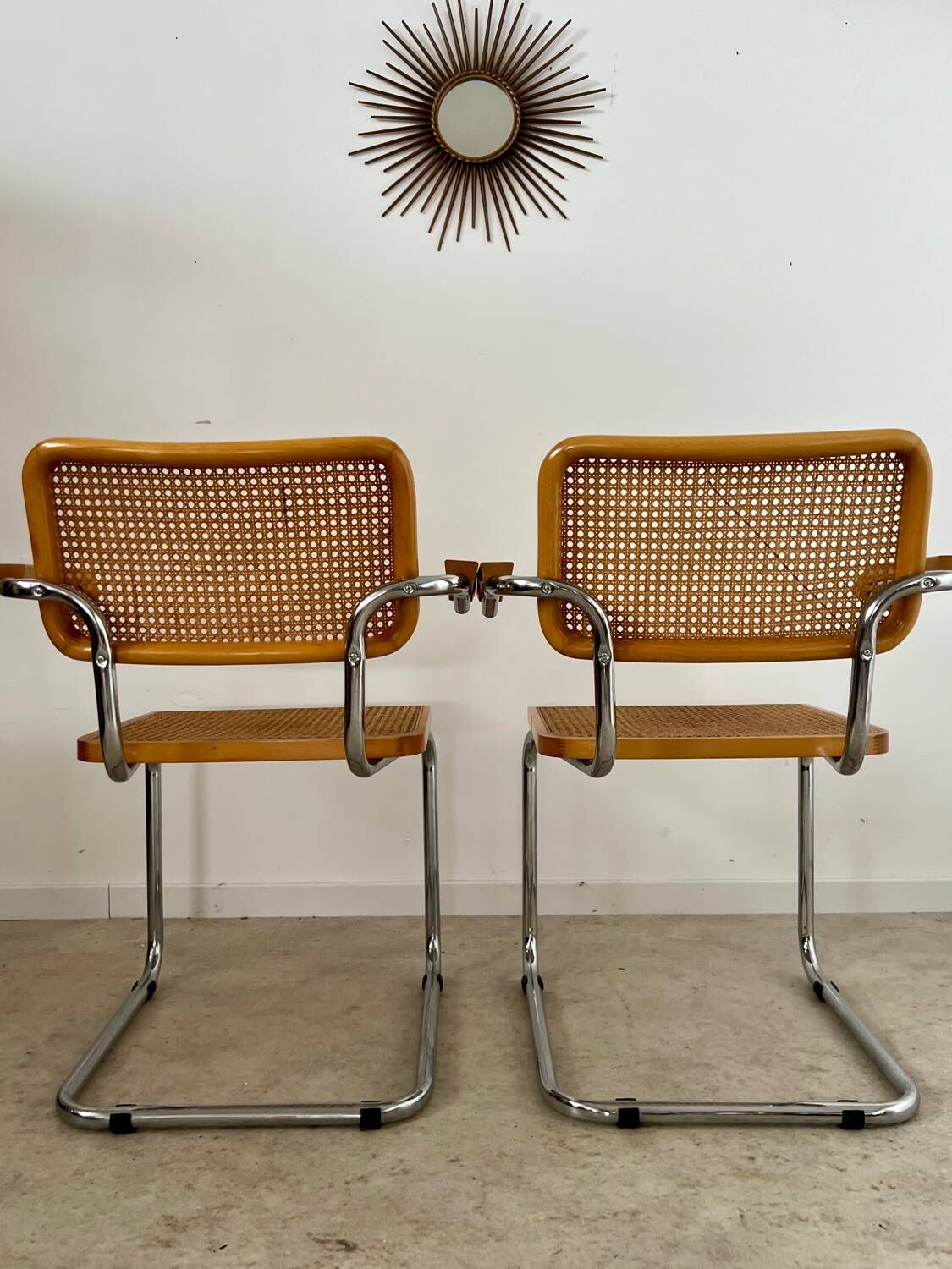 Lot 2 vintage Cesca B64 armchairs design Marcel Breuer 1970 Made in Italy light wood
