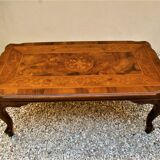 Italian wooden coffee table with marquetry inlaid top