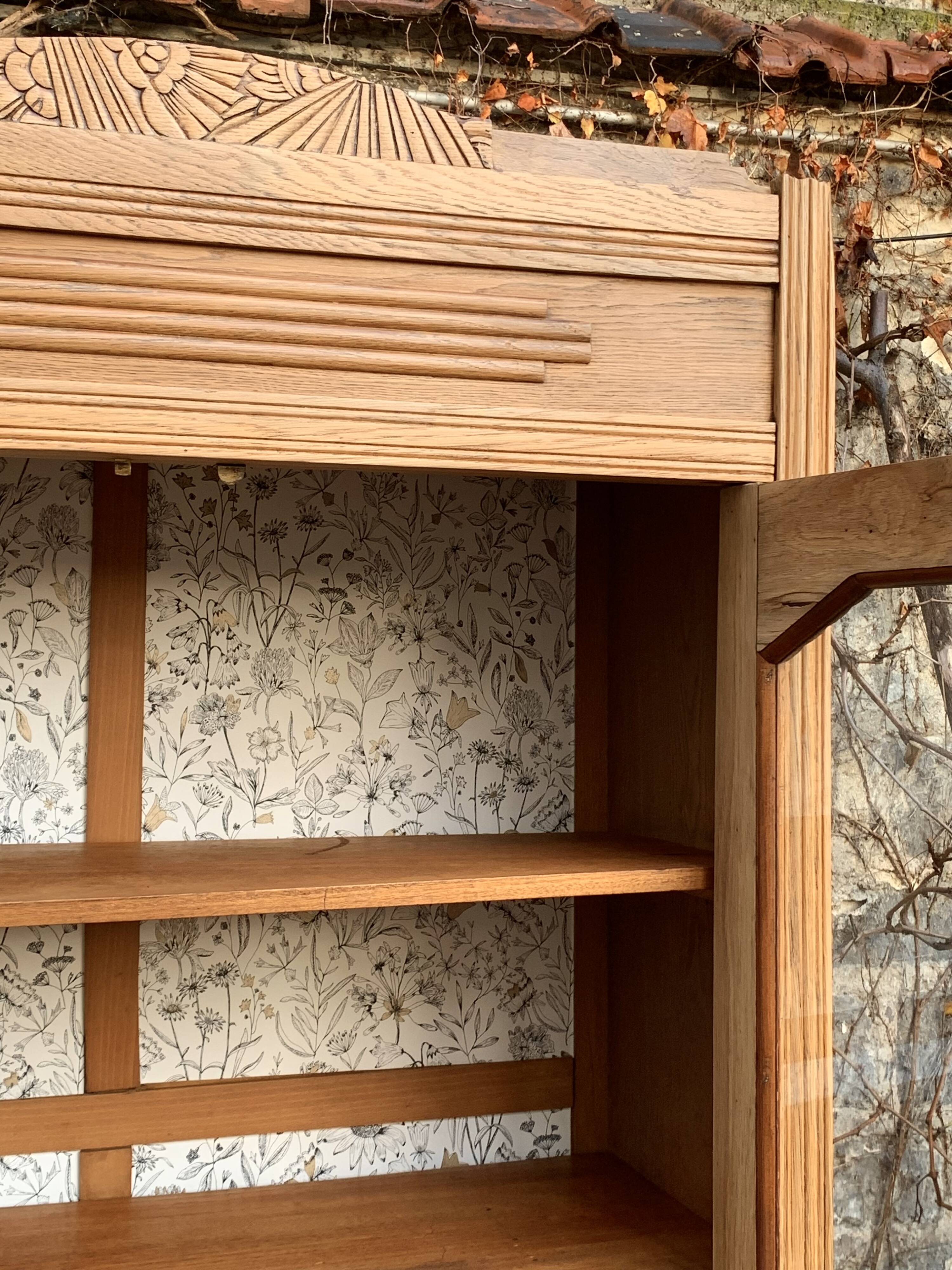 Parisian art deco glass cabinet in raw wood