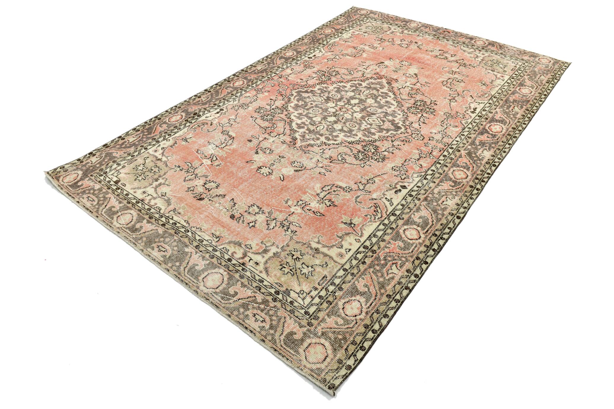 Powder Pink Hand Woven Anatolian Vintage Carpet Rug, 182x295 Cm