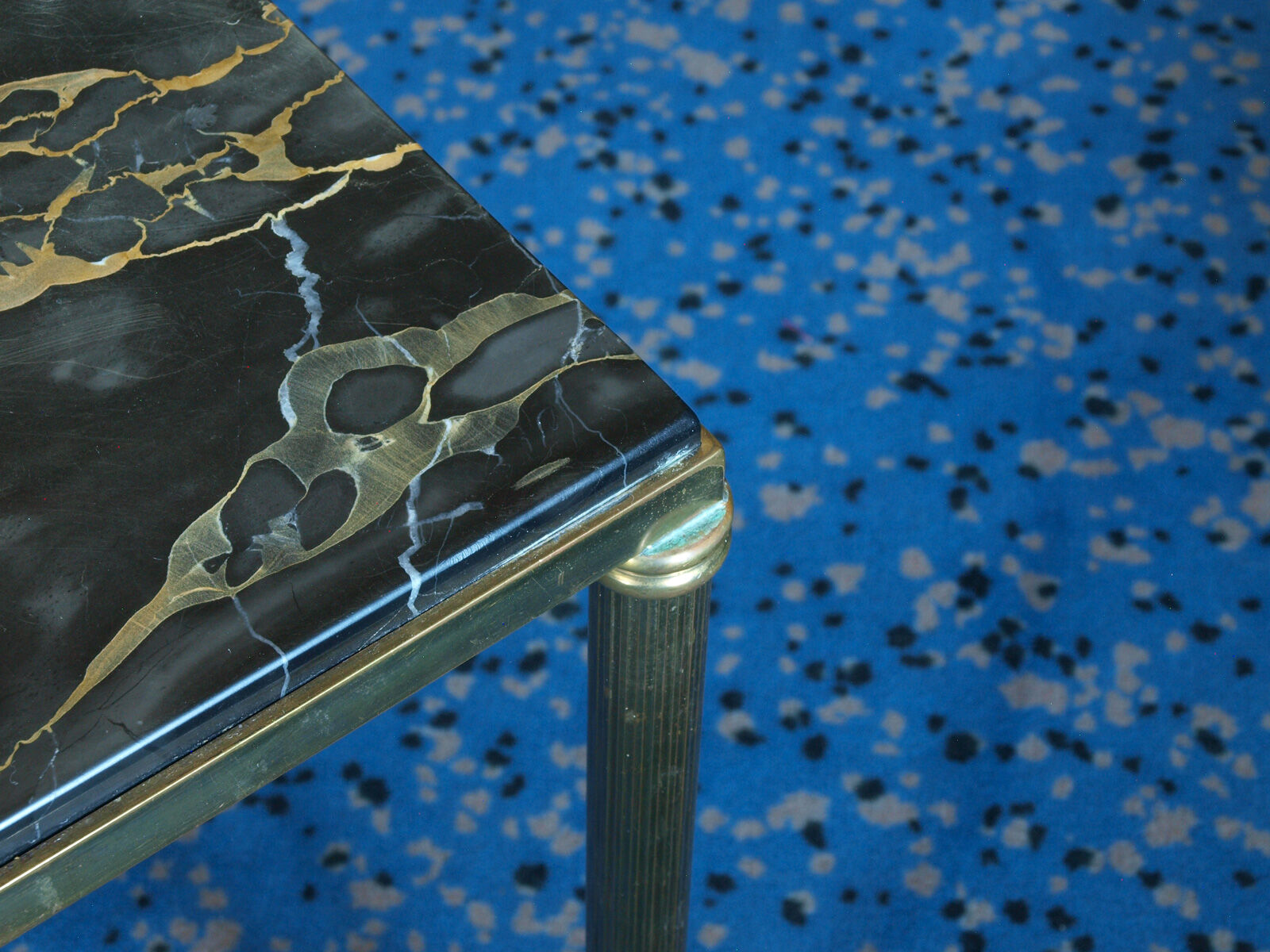 Table low neo classic bronze brass and Portoro marble