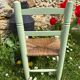 Mint green wooden and vintage straw children's chair
