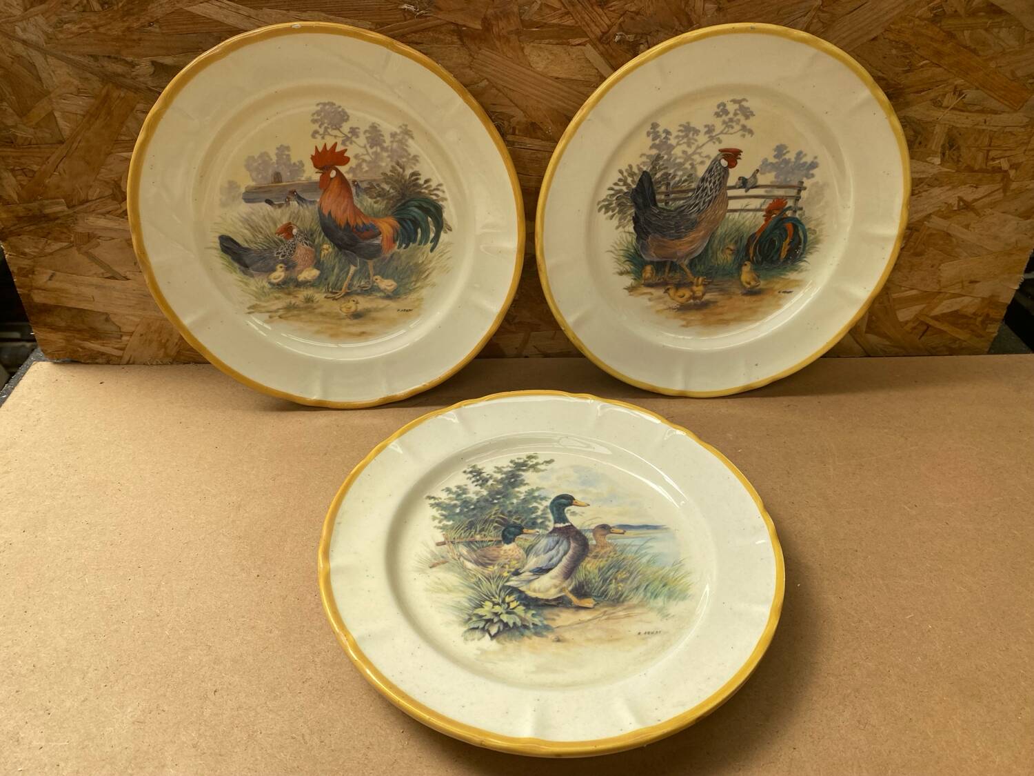 Set of 3 Old Ceramic Plates Decor H. ARNDT Rooster Hen & Duck #B188